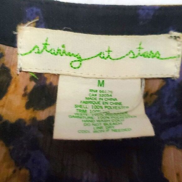 UO Staring at the Stars Boho Brown Smokey Abstrsct Pleated Cuffed Sleeves Top - Picture 12 of 13